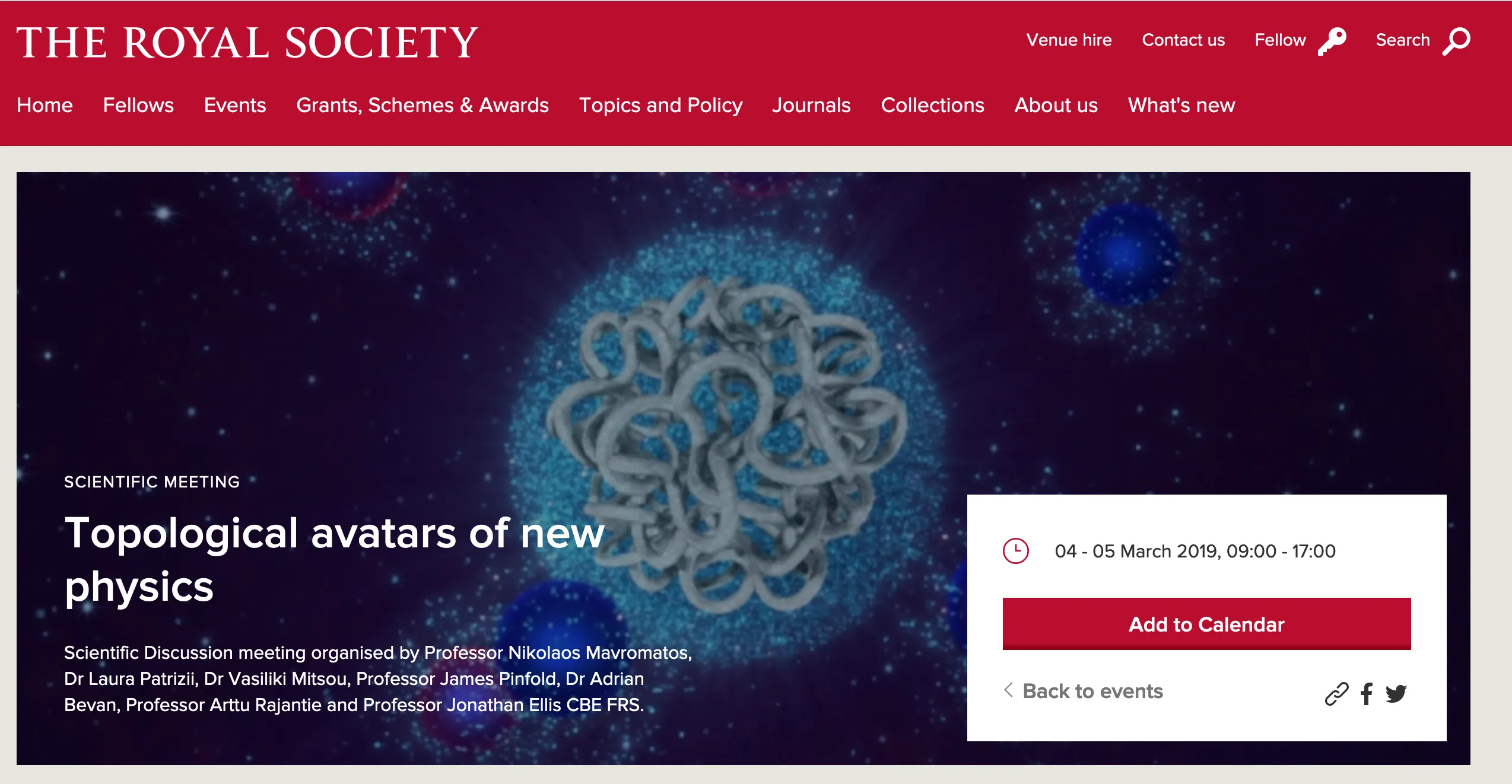 Royal Society Hooke Meeting – Topological Avatars of New Physics